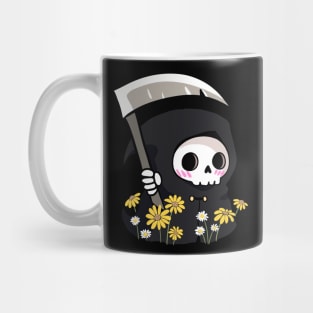 Cute grim reaper illustration with daisy flowers Mug